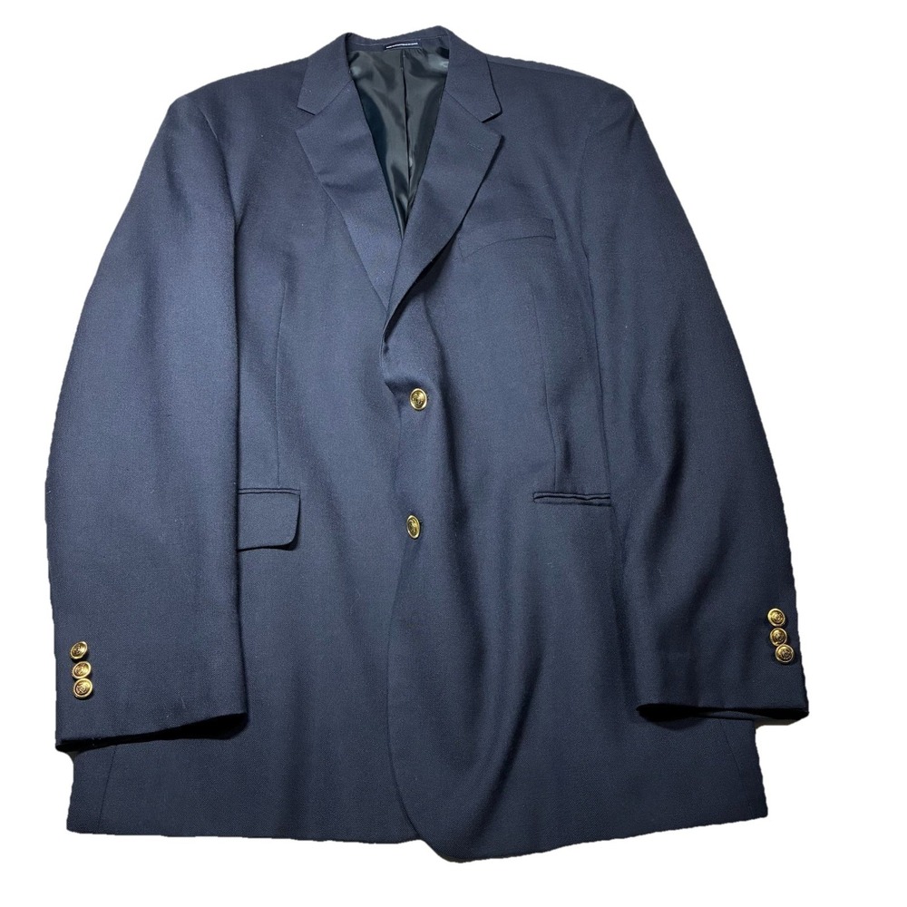 Stratford Essentials Navy Blue Blazer Gold Buttons Men's Jacket 48L Suit Coat